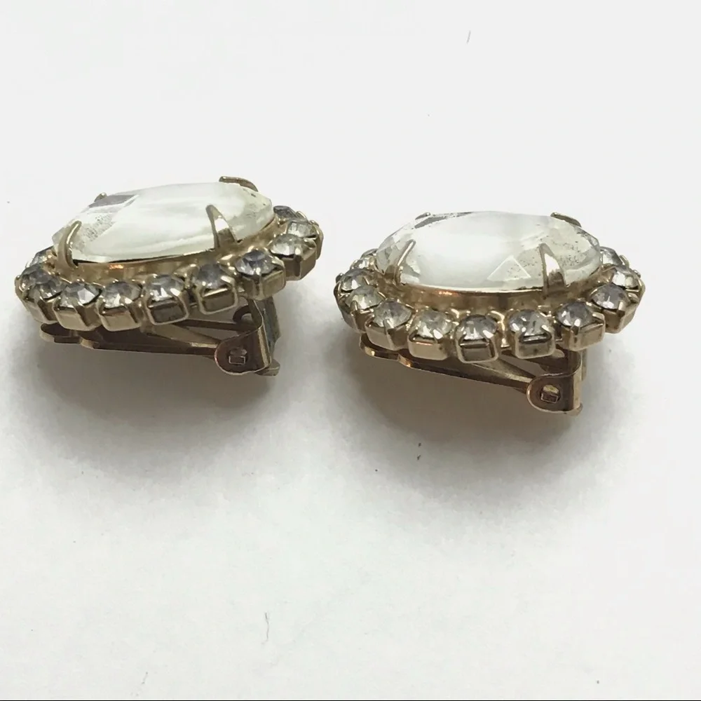 Vintage Rhinestone Earrings White Glass Stones